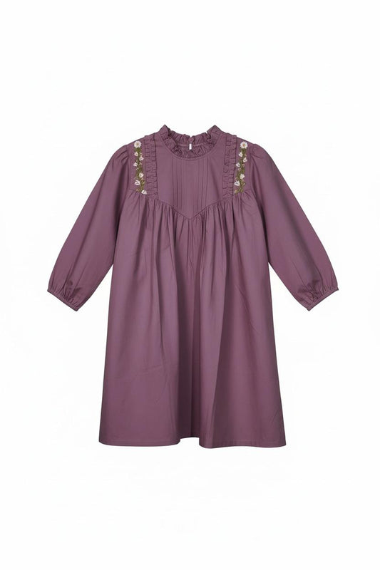 Vintage-Inspired Smocked Yoke Dress – Dusty Mauve