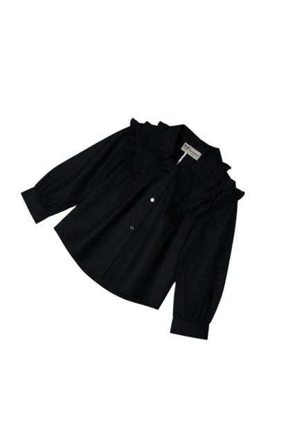 Classic Ruffle-Detail Black Shirt