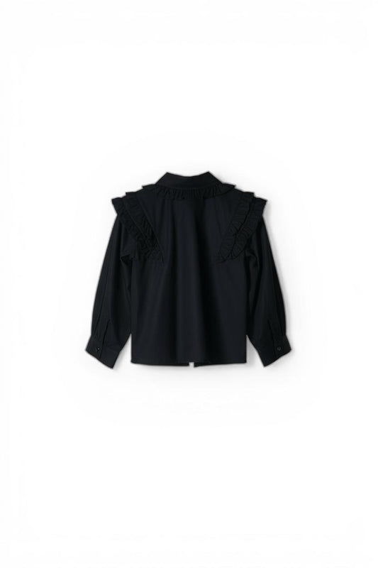 Classic Ruffle-Detail Black Shirt
