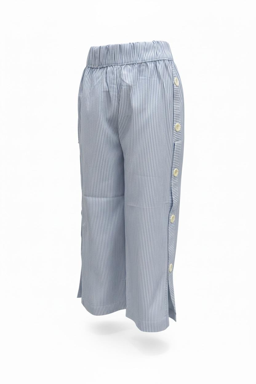 Classic Blue Pinstripe Button-Detail Pants