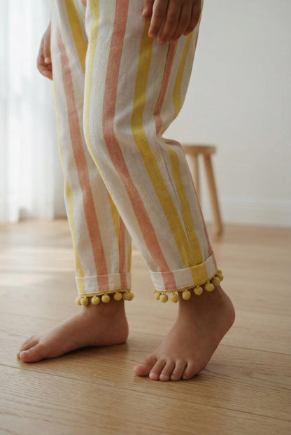 Sunny Stripe Elastic-Waist Pants – Lemon & Blush