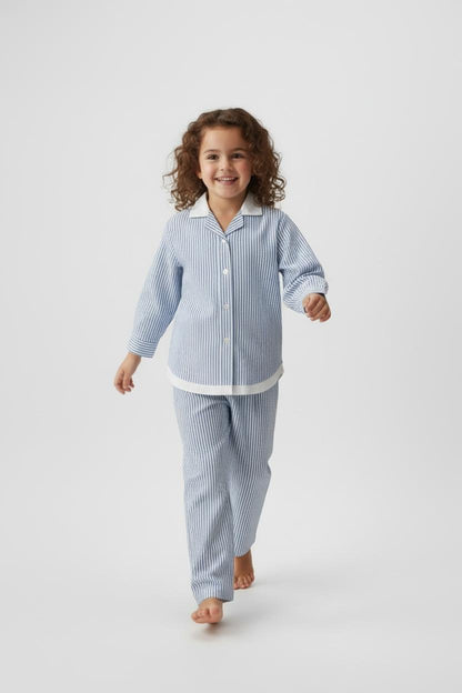 Classic Stripe Button-Down Lounge Set – Blue & White